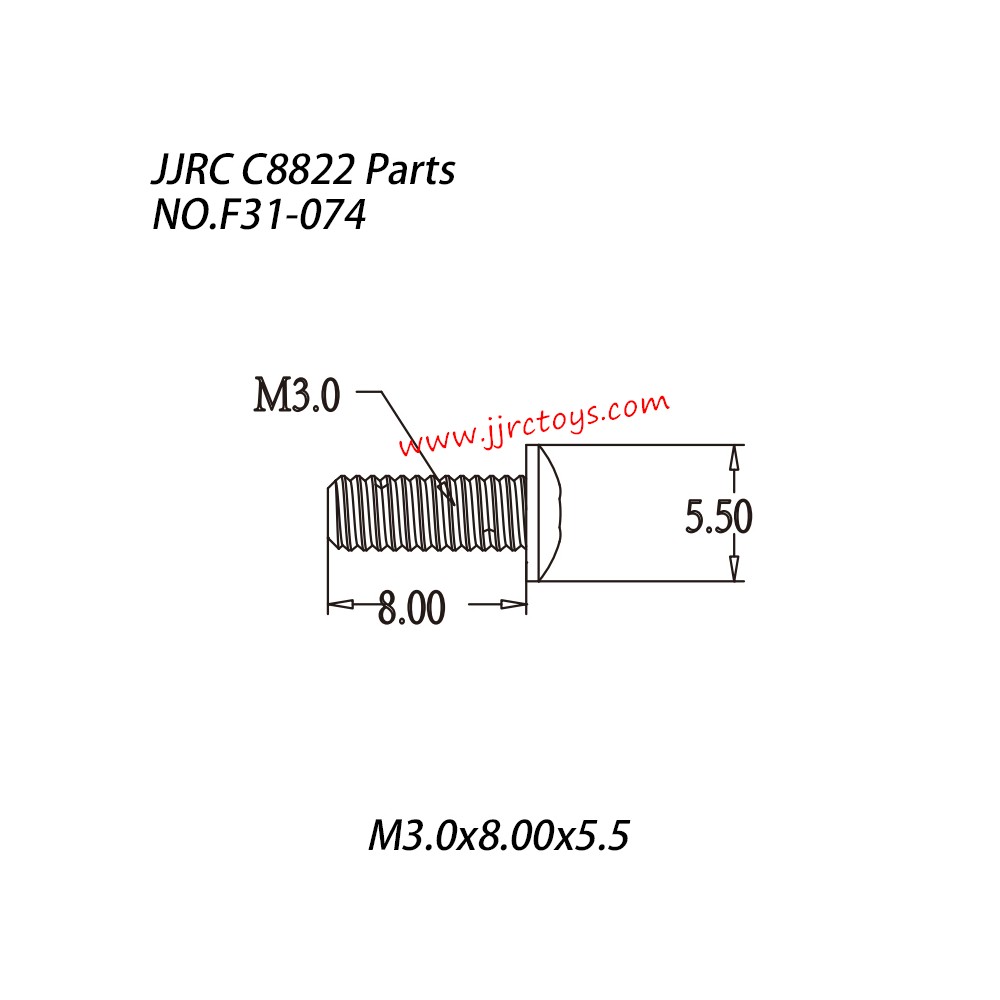 JJRC C8822 Parts Hexagon Socket Head Cap Screw (M3.0x8.00x5.5) NO.F31-074 JJRC C8822 Parts Hexagon Socket Head Cap Screw (M3.0x8.00x5.5) NO.F31-074