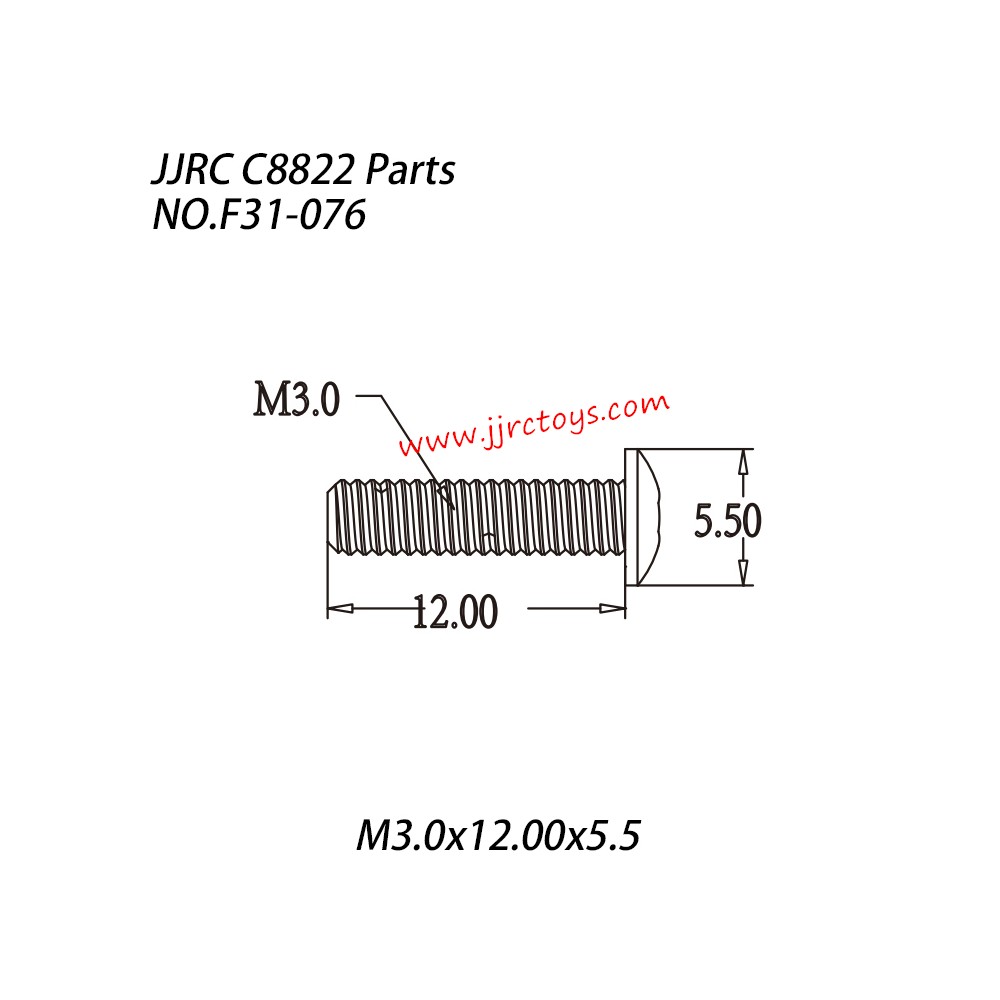JJRC C8822 Parts Hexagon Socket Head Cap Screw (M3.0x12.00x5.5) NO.F31-076 JJRC C8822 Parts Hexagon Socket Head Cap Screw (M3.0x12.00x5.5) NO.F31-076