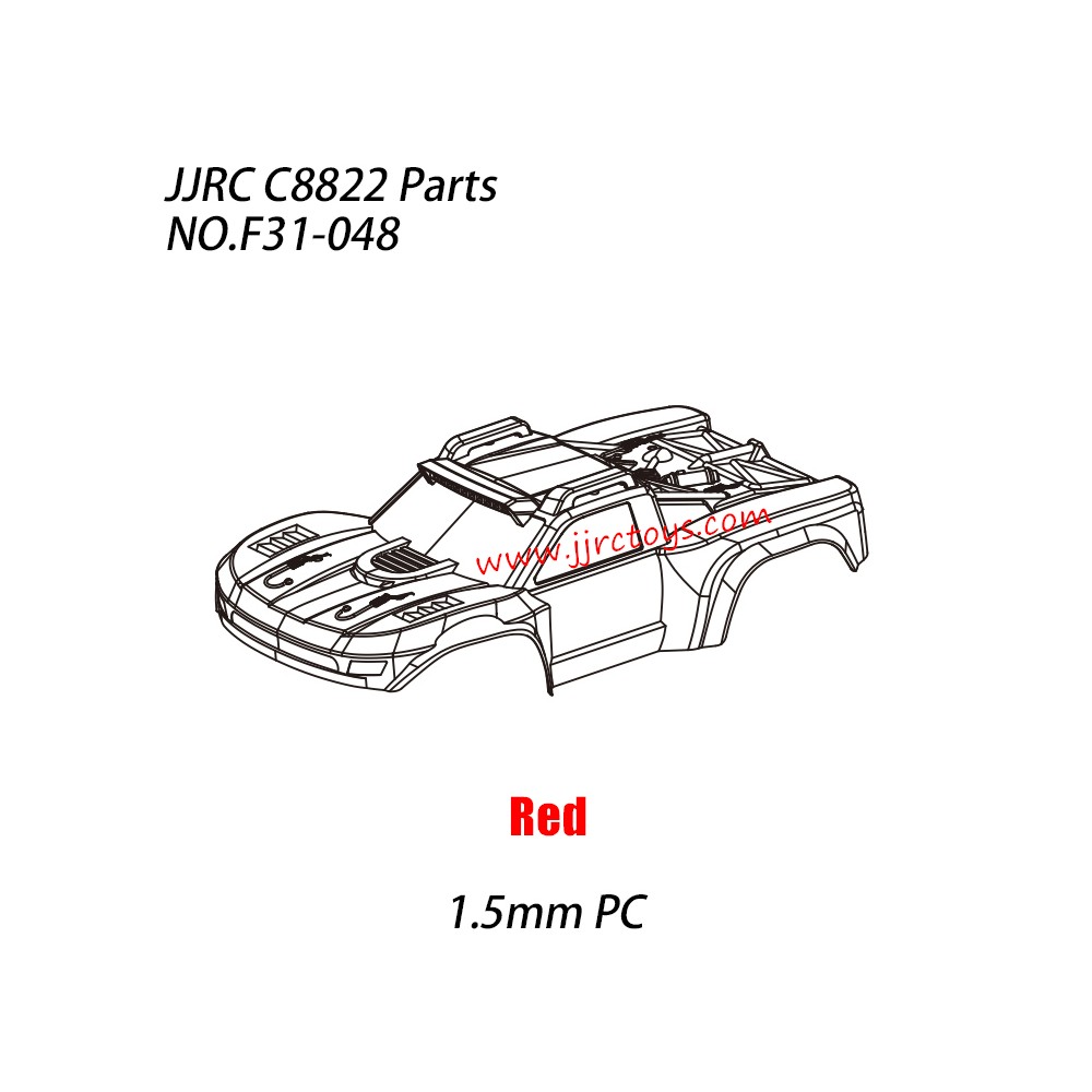 JJRC C8822 RC Truck Parts PC Car Shell (1.5mm PC) NO.F31-048 red